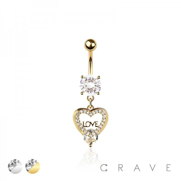 316L SURGICAL STEEL MULTI CZ LOVE LETTER ROUND CZ DANGLE CZ BELLY BUTTON NAVEL RING 